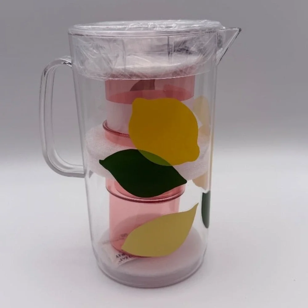 Kate Spade New York Lemon Pitcher + 2 Cups Acrylic 58oz / 12oz‎ NIB